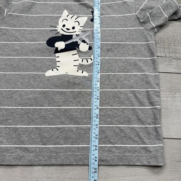 Osamu Goods Striped Cat Graphic Tee Gray White Size S Japanese Streetwear - Picture 9 of 9